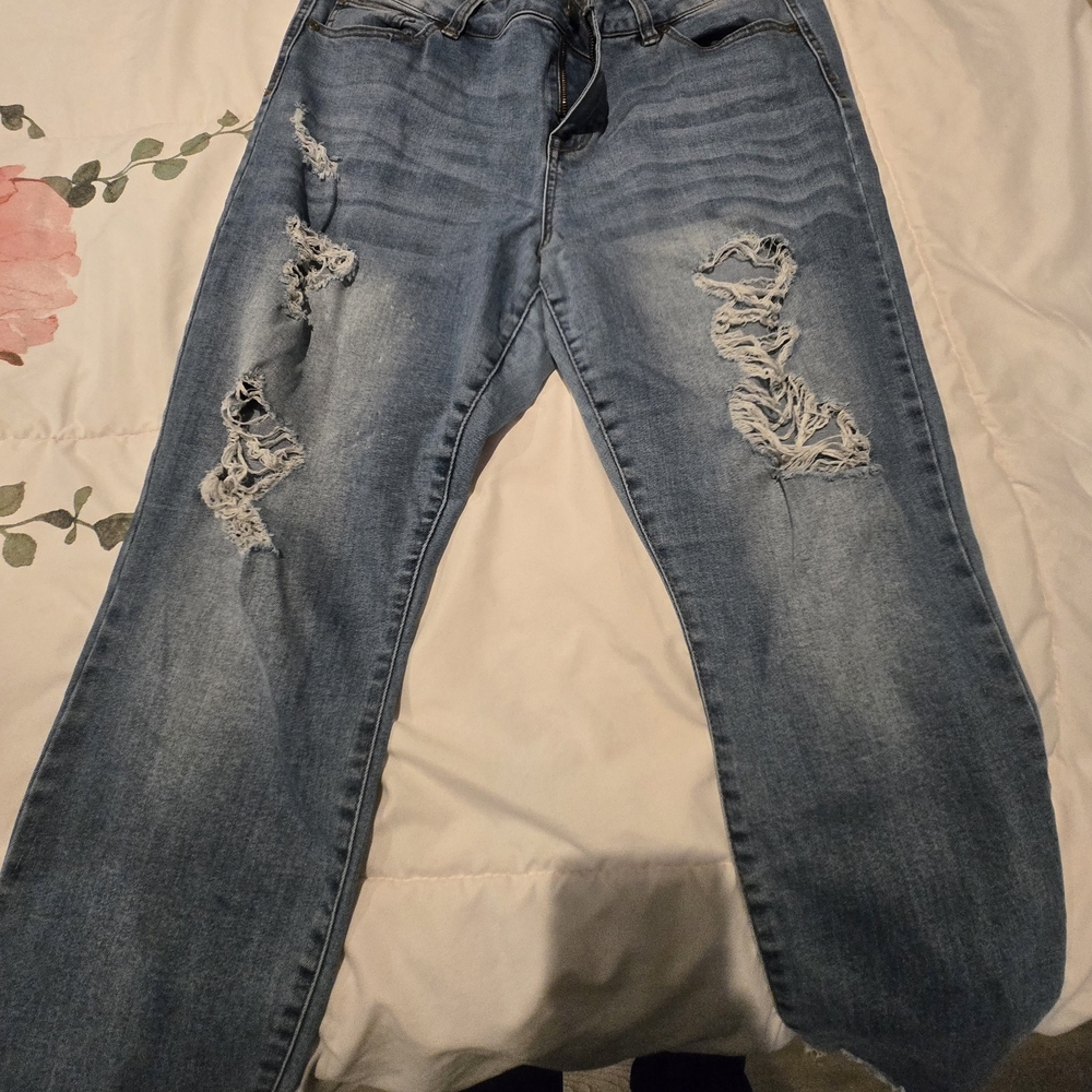 Celebrity Pink Blue Straight Leg Jeans Distressed